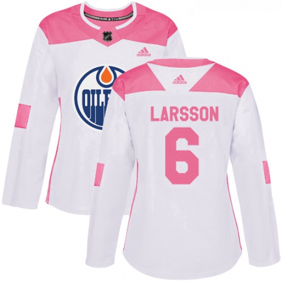 Womens Adidas Edmonton Oilers 6 Adam Larsson Authentic WhitePink Fashion NHL Jersey