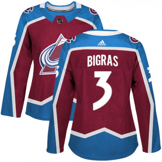 Womens Adidas Colorado Avalanche 3 Chris Bigras Authentic Burgundy Red Home NHL Jersey