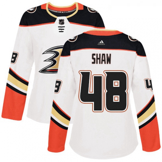 Womens Adidas Anaheim Ducks 48 Logan Shaw Authentic White Away NHL Jersey