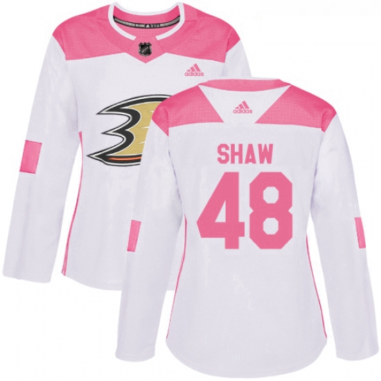 Womens Adidas Anaheim Ducks 48 Logan Shaw Authentic WhitePink Fashion NHL Jersey