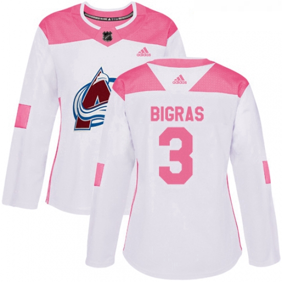 Womens Adidas Colorado Avalanche 3 Chris Bigras Authentic WhitePink Fashion NHL Jersey