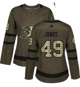 Womens Adidas Anaheim Ducks 49 Max Jones Authentic Green Salute to Service NHL Jersey