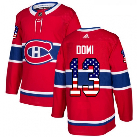 Youth Adidas Montreal Canadiens 13 Max Domi Authentic Red USA Flag Fashion NHL Jersey