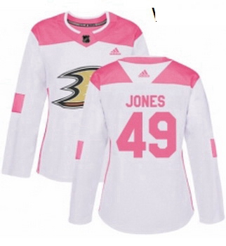 Womens Adidas Anaheim Ducks 49 Max Jones Authentic White Pink Fashion NHL Jersey