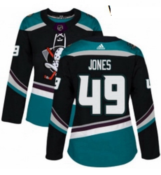 Womens Adidas Anaheim Ducks 49 Max Jones Premier Black Teal Alternate NHL Jersey