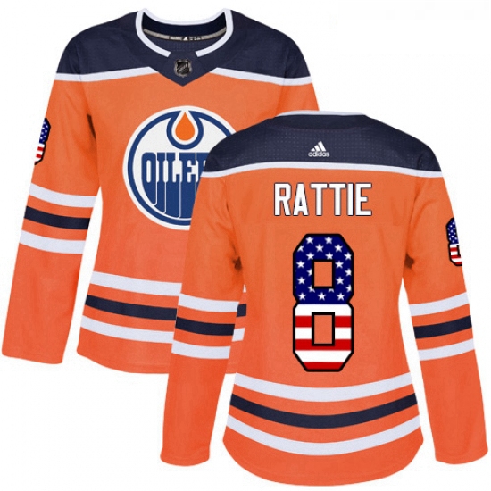 Womens Adidas Edmonton Oilers 8 Ty Rattie Authentic Orange USA Flag Fashion NHL Jersey