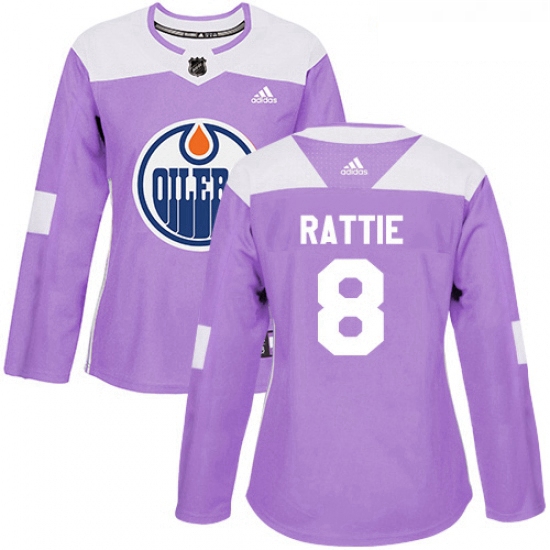 Womens Adidas Edmonton Oilers 8 Ty Rattie Authentic Purple Fights Cancer Practice NHL Jersey