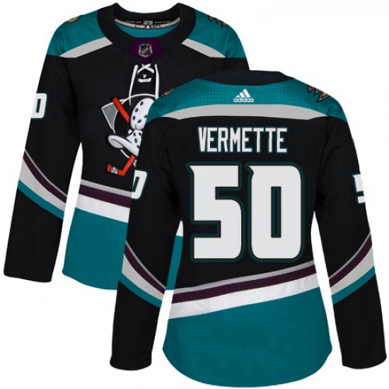 Womens Adidas Anaheim Ducks 50 Antoine Vermette Authentic Black Teal Third NHL Jersey