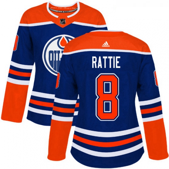 Womens Adidas Edmonton Oilers 8 Ty Rattie Authentic Royal Blue Alternate NHL Jersey