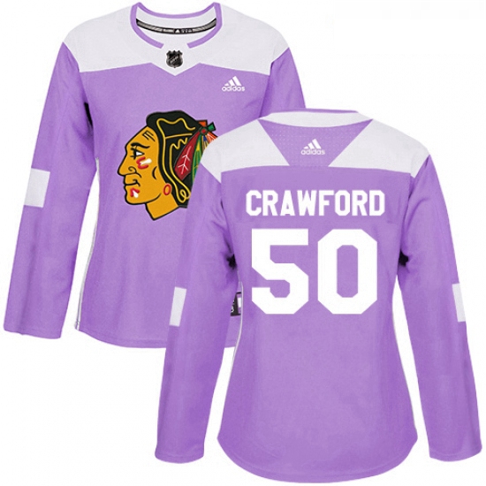 Womens Adidas Chicago Blackhawks 50 Corey Crawford Authentic Purple Fights Cancer Practice NHL Jerse