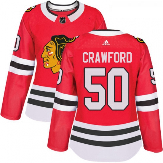 Womens Adidas Chicago Blackhawks 50 Corey Crawford Authentic Red Home NHL Jersey