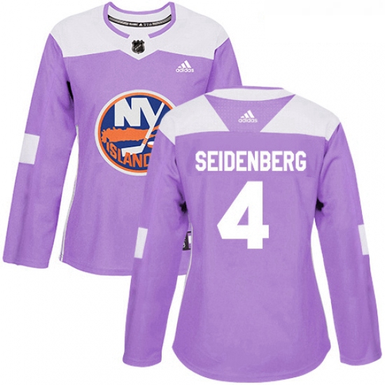 Womens Adidas New York Islanders 4 Dennis Seidenberg Authentic Purple Fights Cancer Practice NHL Jer