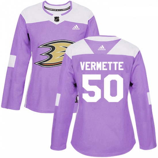 Womens Adidas Anaheim Ducks 50 Antoine Vermette Authentic Purple Fights Cancer Practice NHL Jersey