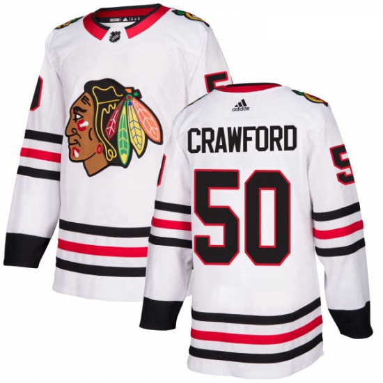 Womens Adidas Chicago Blackhawks 50 Corey Crawford Authentic White Away NHL Jersey