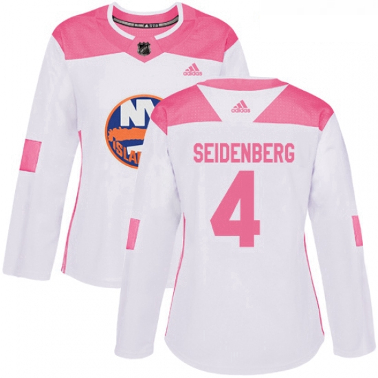 Womens Adidas New York Islanders 4 Dennis Seidenberg Authentic WhitePink Fashion NHL Jersey