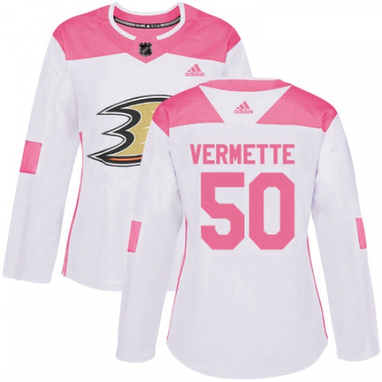 Womens Adidas Anaheim Ducks 50 Antoine Vermette Authentic WhitePink Fashion NHL Jersey