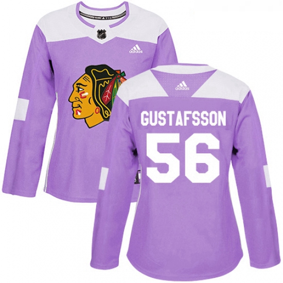 Womens Adidas Chicago Blackhawks 56 Erik Gustafsson Authentic Purple Fights Cancer Practice NHL Jers