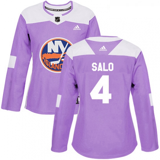 Womens Adidas New York Islanders 4 Robin Salo Authentic Purple Fights Cancer Practice NHL Jersey