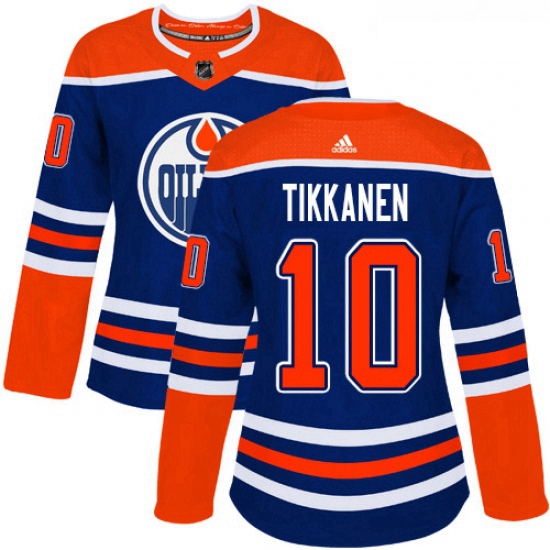 Womens Adidas Edmonton Oilers 10 Esa Tikkanen Authentic Royal Blue Alternate NHL Jersey