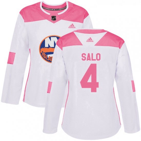 Womens Adidas New York Islanders 4 Robin Salo Authentic WhitePink Fashion NHL Jersey