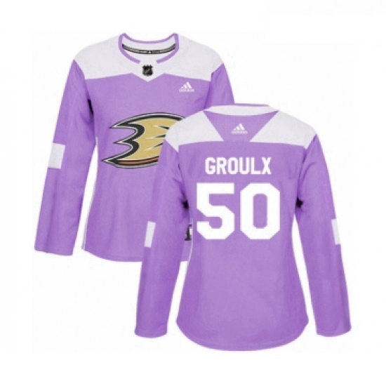 Womens Adidas Anaheim Ducks 50 Benoit Olivier Groulx Authentic Purple Fights Cancer Practice NHL Jer