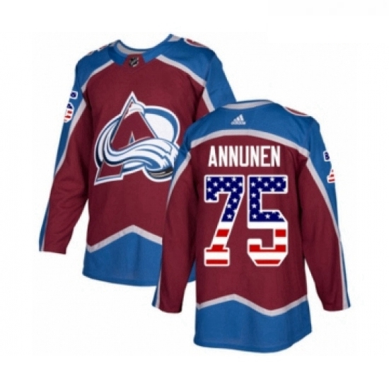 Youth Adidas Colorado Avalanche 75 Justus Annunen Authentic Burgundy Red USA Flag Fashion NHL Jersey