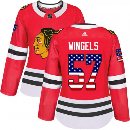 Womens Adidas Chicago Blackhawks 57 Tommy Wingels Authentic Red USA Flag Fashion NHL Jersey