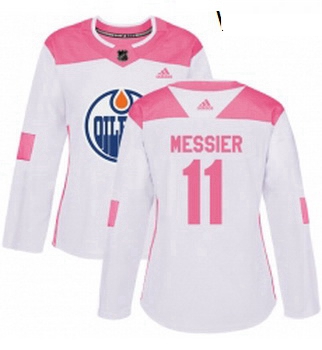 Womens Adidas Edmonton Oilers 11 Mark Messier Authentic WhitePink Fashion NHL Jersey