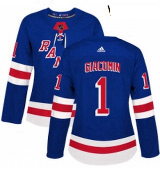 Womens Adidas New York Rangers 1 Eddie Giacomin Authentic Royal Blue Home NHL Jersey