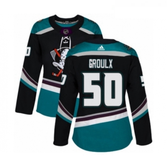 Womens Adidas Anaheim Ducks 50 Benoit Olivier Groulx Premier Black Teal Alternate NHL Jersey