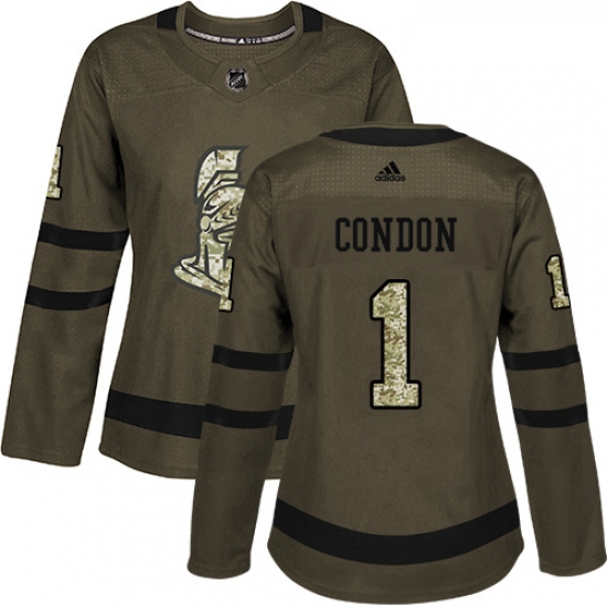 Womens Adidas Ottawa Senators 1 Mike Condon Authentic Green Salute to Service NHL Jersey