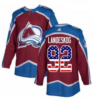 Youth Adidas Colorado Avalanche 92 Gabriel Landeskog Authentic Burgundy Red USA Flag Fashion NHL Jer