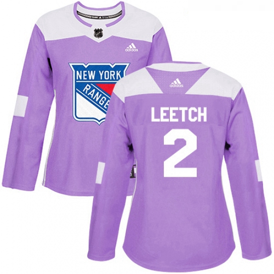 Womens Adidas New York Rangers 2 Brian Leetch Authentic Purple Fights Cancer Practice NHL Jersey