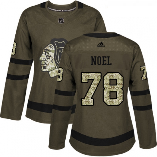 Womens Adidas Chicago Blackhawks 78 Nathan Noel Authentic Green Salute to Service NHL Jersey