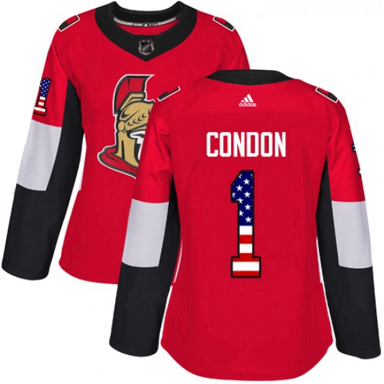 Womens Adidas Ottawa Senators 1 Mike Condon Authentic Red USA Flag Fashion NHL Jersey