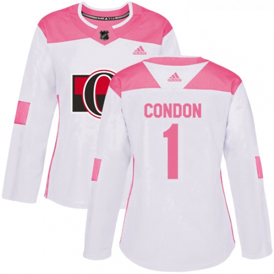 Womens Adidas Ottawa Senators 1 Mike Condon Authentic WhitePink Fashion NHL Jersey