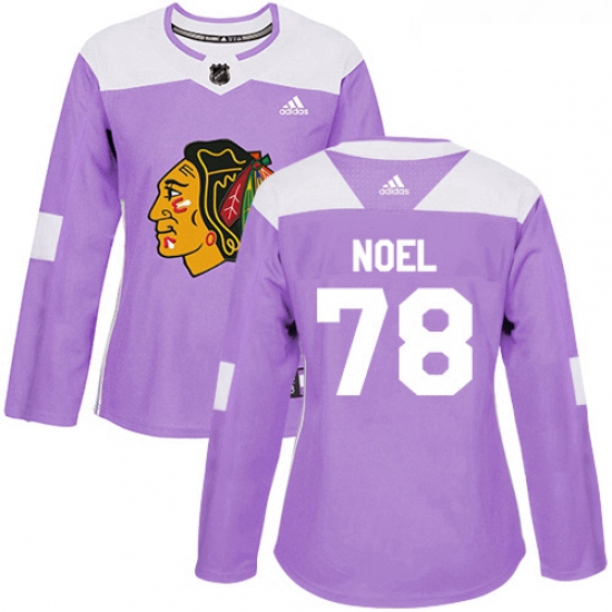 Womens Adidas Chicago Blackhawks 78 Nathan Noel Authentic Purple Fights Cancer Practice NHL Jersey