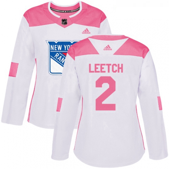 Womens Adidas New York Rangers 2 Brian Leetch Authentic WhitePink Fashion NHL Jersey