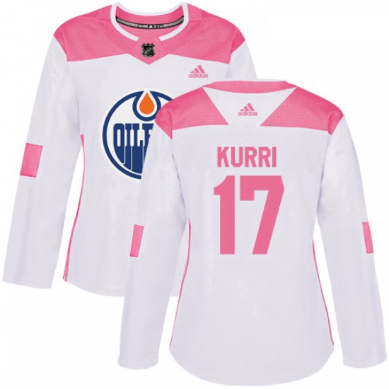 Womens Adidas Edmonton Oilers 17 Jari Kurri Authentic WhitePink Fashion NHL Jersey