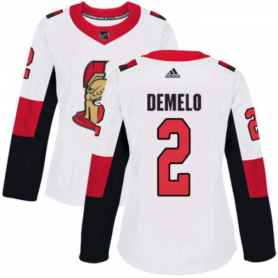 Womens Adidas Ottawa Senators 2 Dylan DeMelo Authentic White Away NHL Jersey