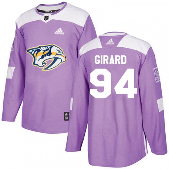 Youth Adidas Nashville Predators 94 Samuel Girard Authentic Purple Fights Cancer Practice NHL Jersey