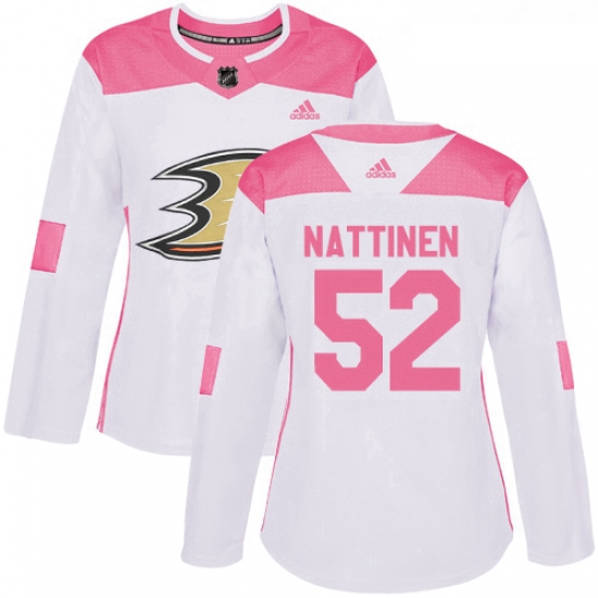 Womens Adidas Anaheim Ducks 52 Julius Nattinen Authentic WhitePink Fashion NHL Jersey