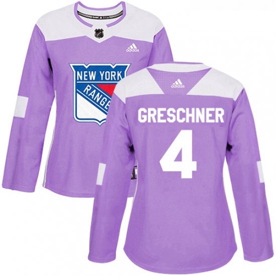 Womens Adidas New York Rangers 4 Ron Greschner Authentic Purple Fights Cancer Practice NHL Jersey