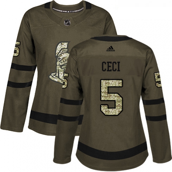 Womens Adidas Ottawa Senators 5 Cody Ceci Authentic Green Salute to Service NHL Jersey