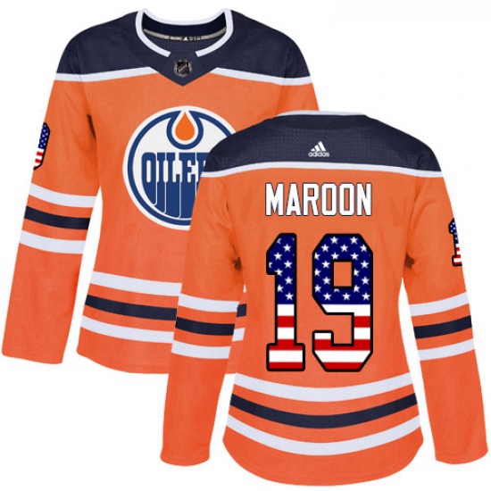 Womens Adidas Edmonton Oilers 19 Patrick Maroon Authentic Orange USA Flag Fashion NHL Jersey