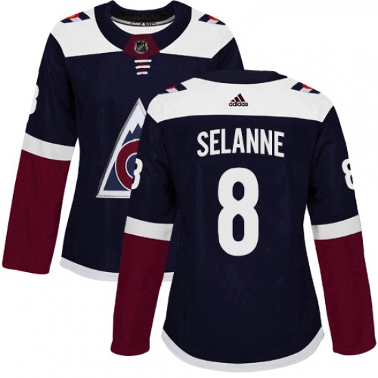 Womens Adidas Colorado Avalanche 8 Teemu Selanne Authentic Navy Blue Alternate NHL Jersey