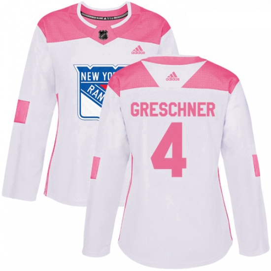 Womens Adidas New York Rangers 4 Ron Greschner Authentic WhitePink Fashion NHL Jersey