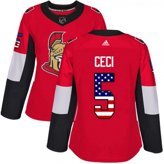 Womens Adidas Ottawa Senators 5 Cody Ceci Authentic Red USA Flag