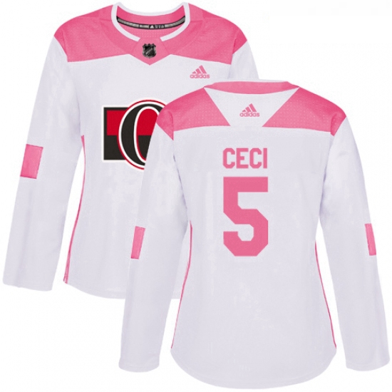 Womens Adidas Ottawa Senators 5 Cody Ceci Authentic WhitePink Fashion NHL Jersey