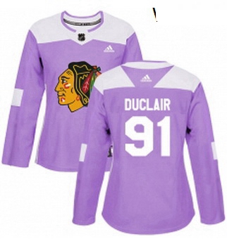 Womens Adidas Chicago Blackhawks 91 Anthony Duclair Authentic Purple Fights Cancer Practice NHL Jers